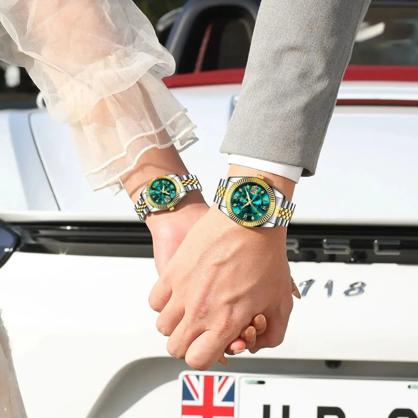 POEDAGAR Top Luxury Couple's Watches Luminous Date Classic Watches For Couple Quartz Stainless Steel Couple Watch Lovers Set+Box