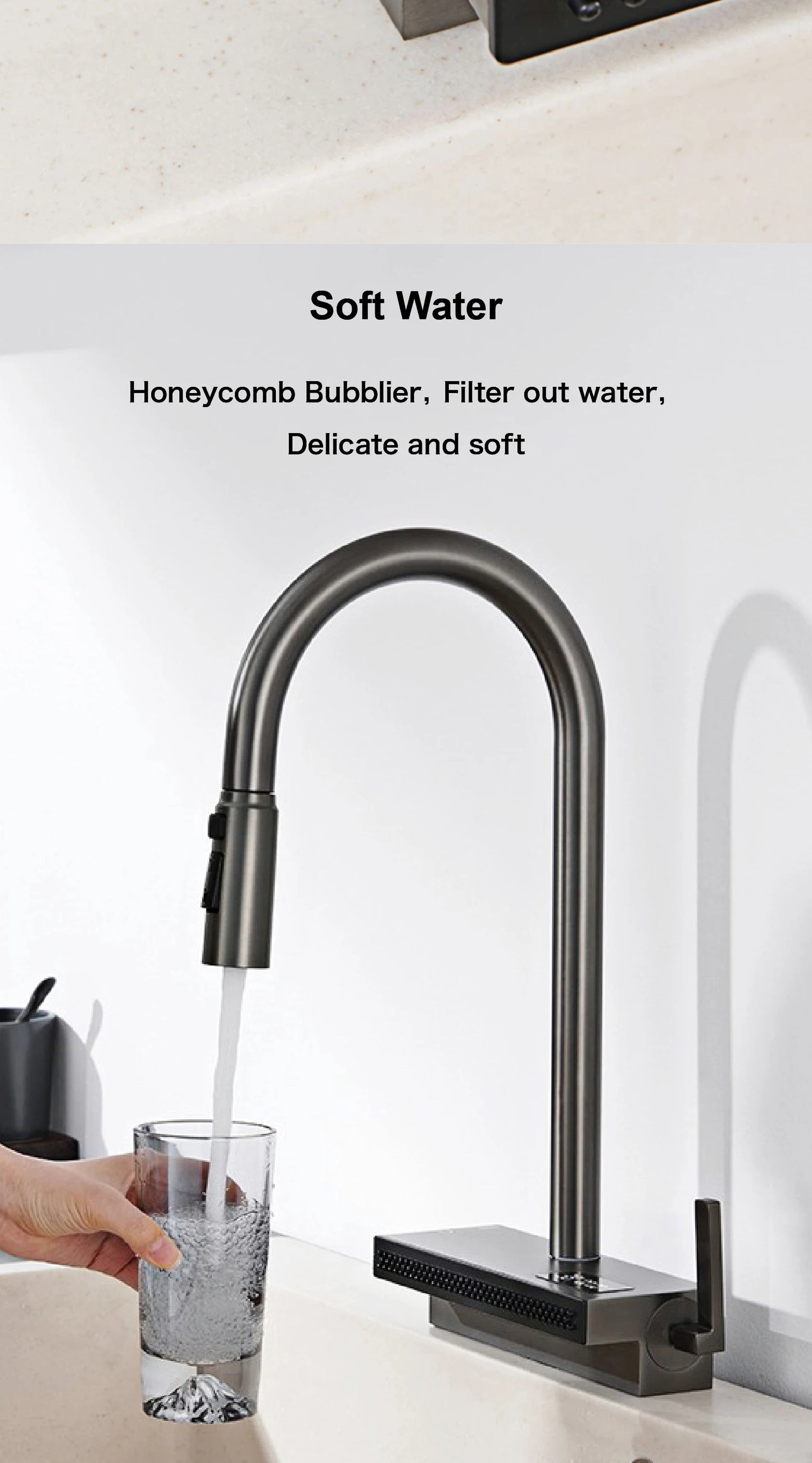 Gun Gray Brass Kitchen Sink Faucet Pull Out Sprayer Hot Cold Mixer Tap LED Digital Display Multifunction 360°Swivel Luxury Crane