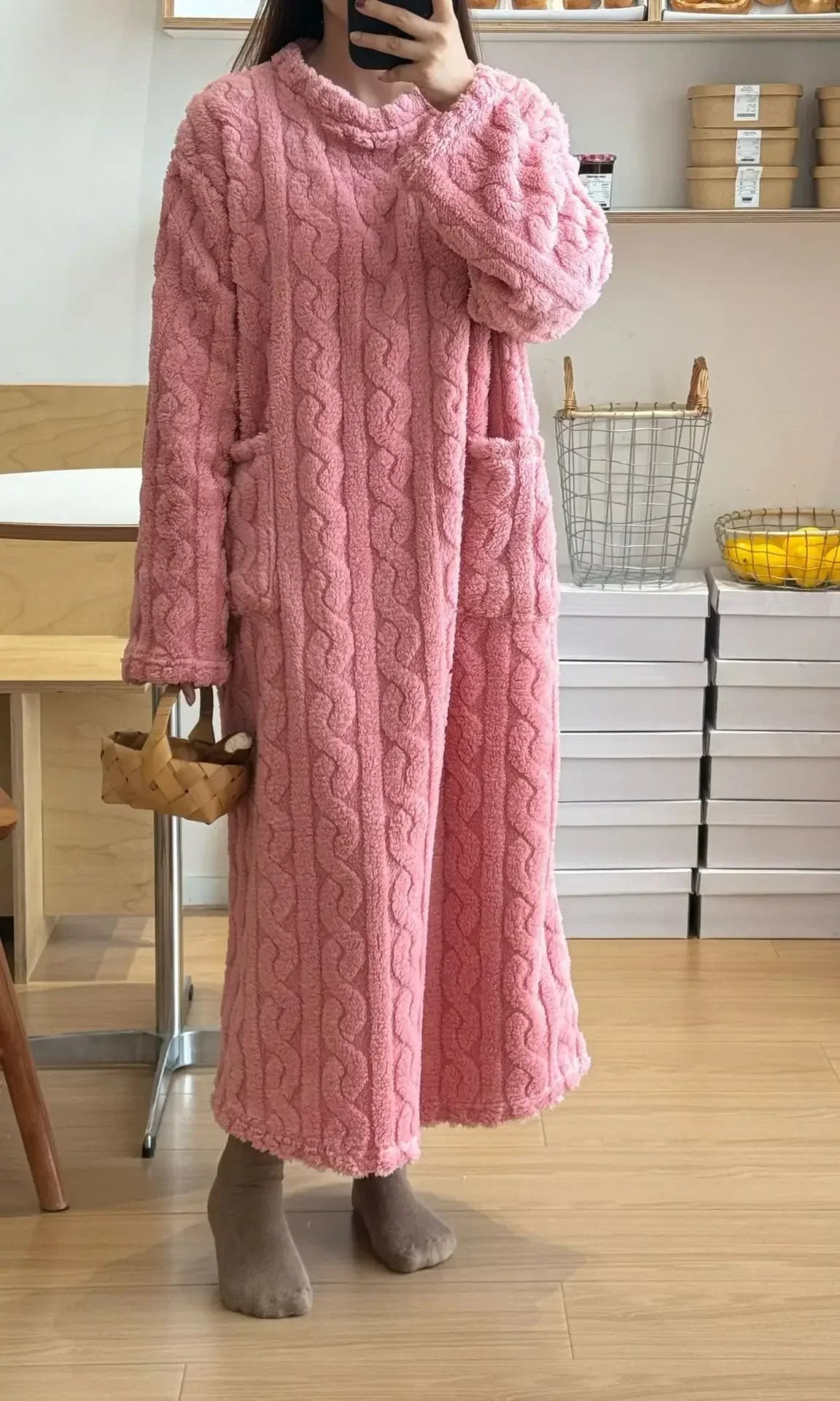 Women’s Fleece Nightgown – Long Sleeve Thick Warm Wearable Blanket Dress