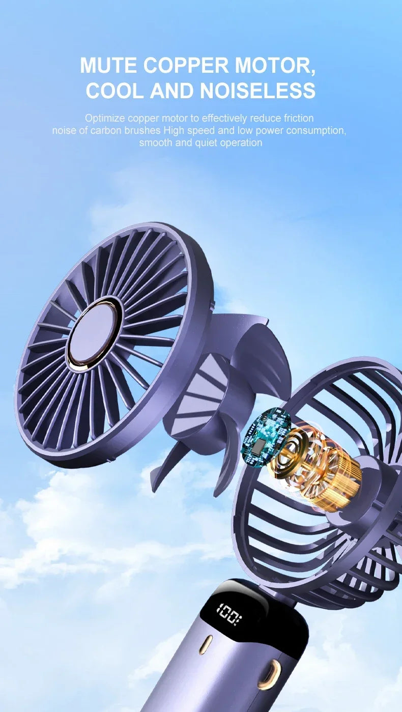 5 Speed Handheld USB Rechargeable Foldable Mini Fan 1800mAh