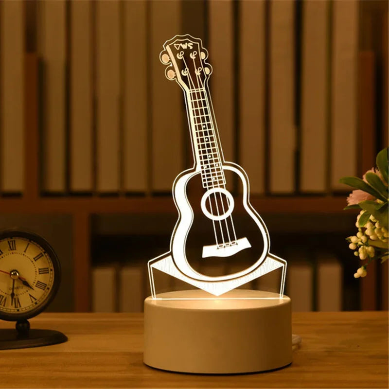 Creative 3D Acrylic Night Light USB Operated Bedroom Bedside LED Table Lamp Ornaments Christmas Holiday Birthday Event Gift