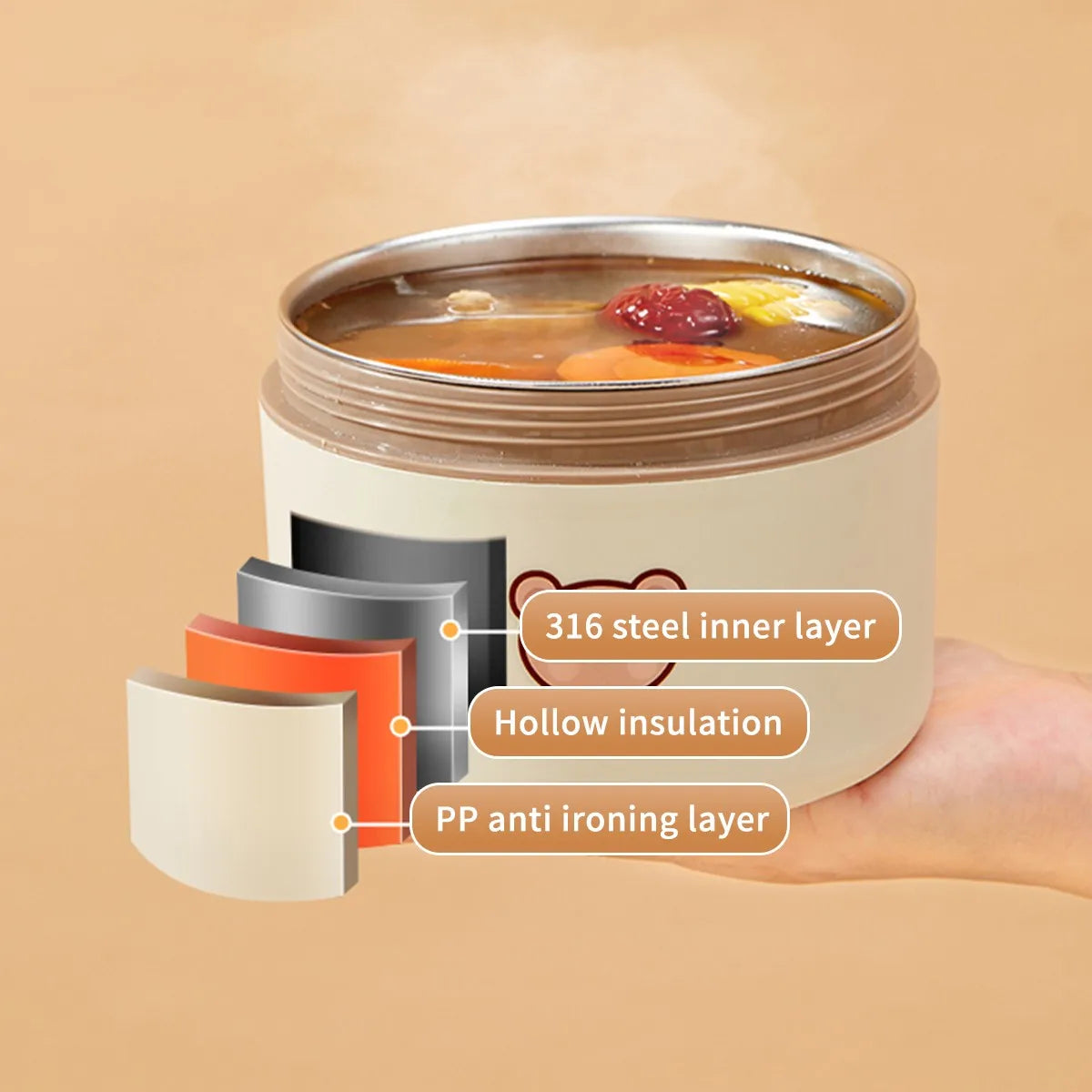 316 Stainless Steel Thermal Insulated Bento Lunch Box Leak Proof Little Bear Food Container With Handle For Kids Microwave Safe