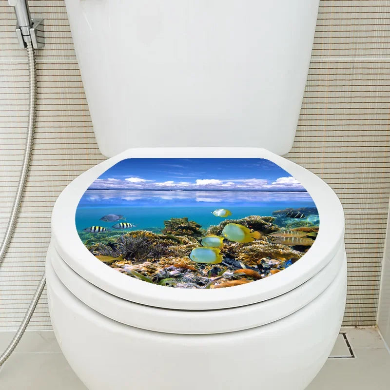 1pc DIY Undersea Animal Pattern Bathroom Decor 3D Toilet Seat Sticker PVC Art Wallpaper Removable Bathroom Decals Toilet Sticker