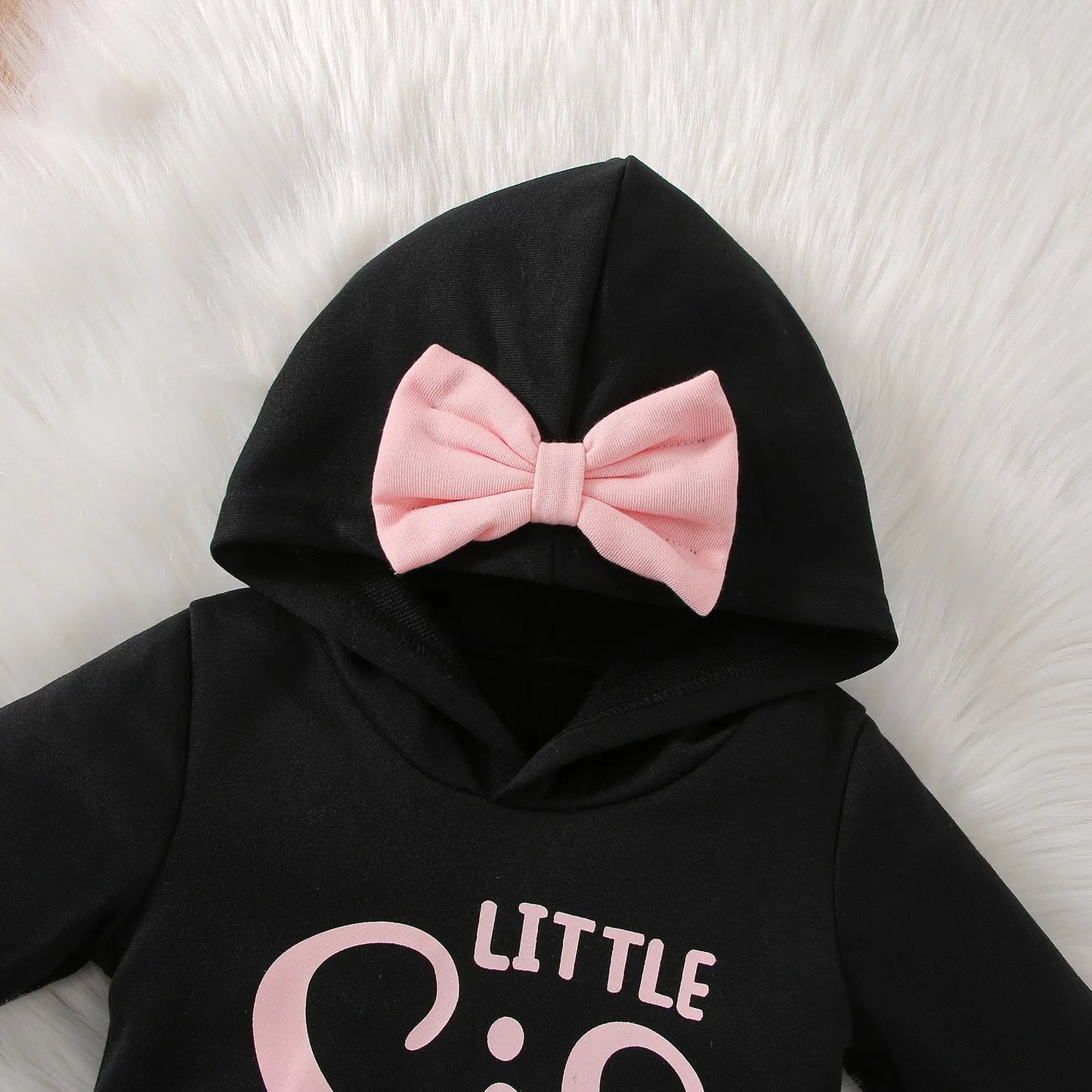 Autumn 2Pcs Baby Girls Long Sleev Printing Letter With Bow Hoodie Set For Casual Sporty Clothes For 1-3Y