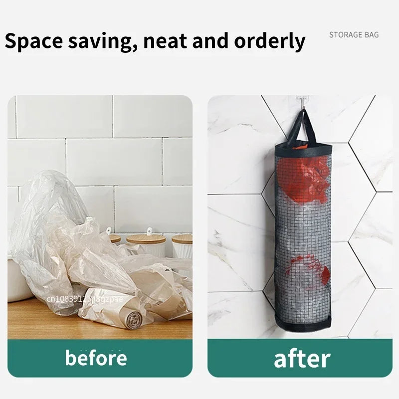 Hanging Plastic Bag Dispenser, Wall-Mounted Kitchen Storage Organiser