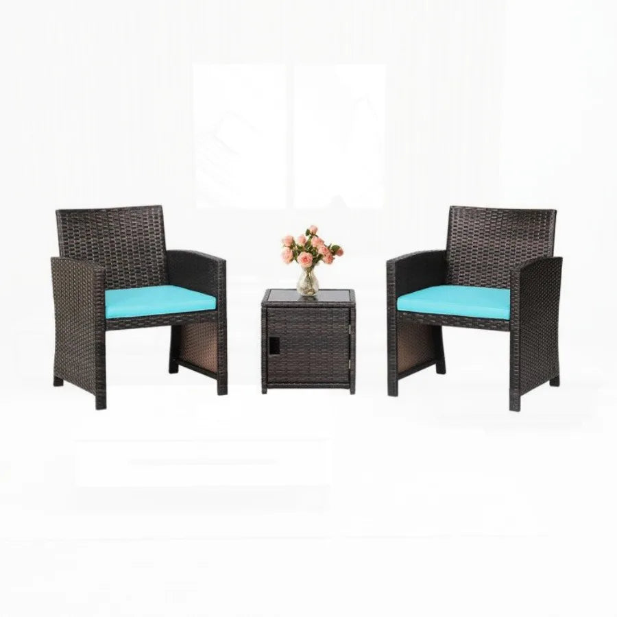 3 Pieces Patio Wicker Furniture Set with Storage Table and Protective Cover