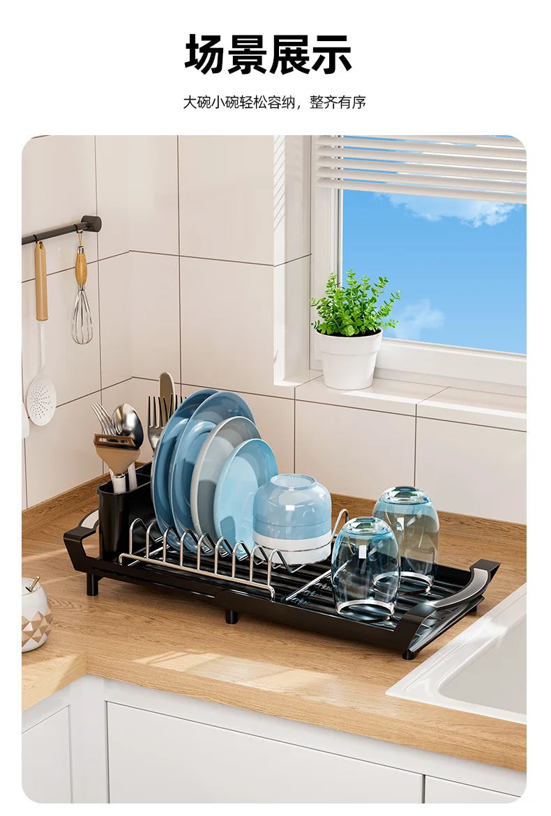 1pcs Expandable Small Dish Drying Rack Dish Racks for Kitchen Counter Dish Drainer with Removable Cutlery Holder