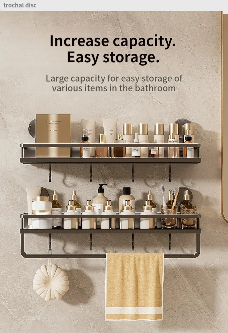 No Drill Suction Cup Suction Bathroom Rack Bathroom Shelf Toilet Space Aluminum Hanging Rack Bathroom Organiser Hang On The Wall