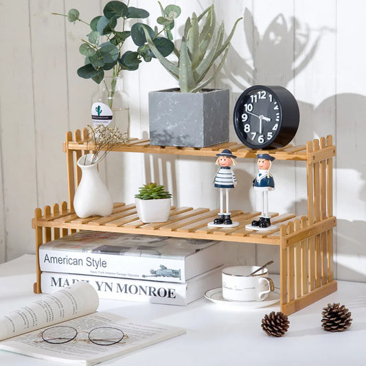 2 Tier Decorative Tabletop Wood Plant Stand Display Shelf For Home Office Tidy Storage Organiser