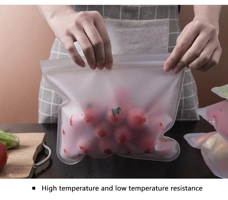 10PCS Food Grade Silicone Food Storage Bags Fresh-keeping Sealed Containers Leakproof Durable Reusable Stand Up Zip Freezer Bags