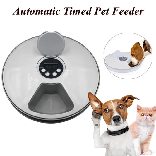 Automatic 6 Meals 6 Grids Round Timing Feeder  Pet Feeder Dispenser