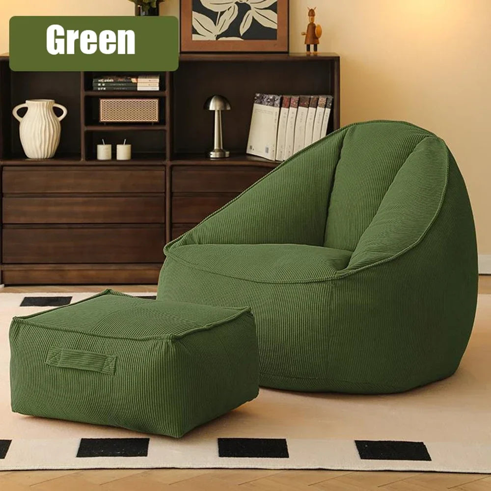 Single Lazy Bean Bag Sofa Upscale Soft Balcony Comfortable Sofa Chair with Footrest Padding Included Home Furniture