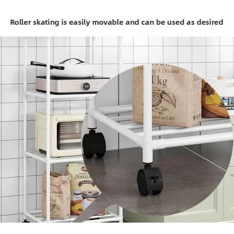 Kitchen Storage Rack Multilayer No Drill Rolling Shelf for Pots Microwave Oven Vegetables Organiser