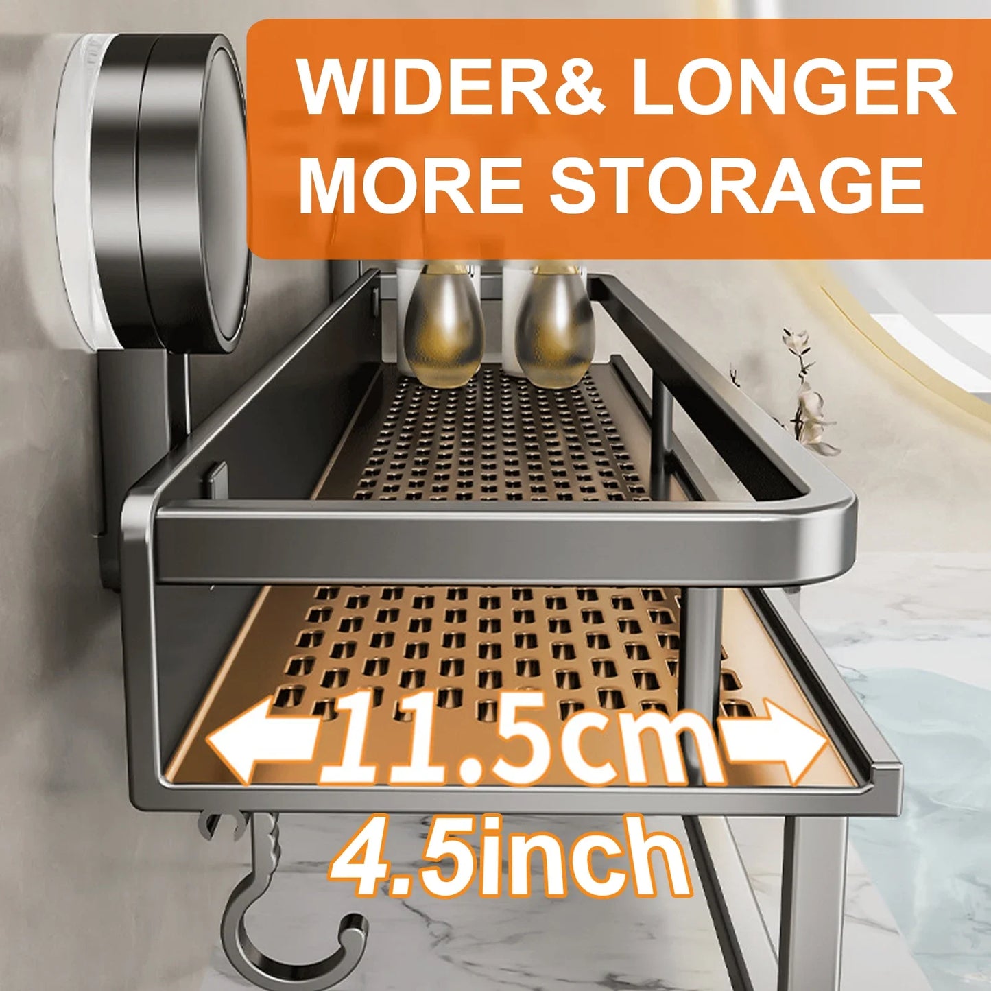 Suction Cup Bathroom Shelf No Drill Wall Mounted Shampoo Bottle Shower Rack Toilet Storage Rack Aluminum Bathroom Kitchen