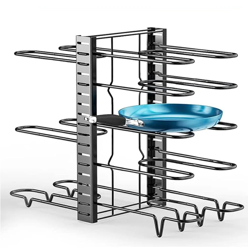 8 Tiers Pan Pot Organiser Rack 3 DIY Methods Adjustable Cabinet Pantry Pots Lids Storage Rack Kitchen Organization