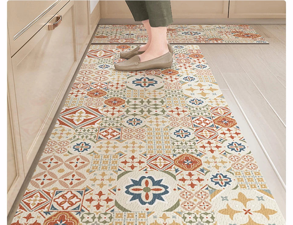 Kitchen Floor Mat Leather Pvc Carpet Waterproof Oil-proof Foot Mats Home Decoration Flower Floral Rug