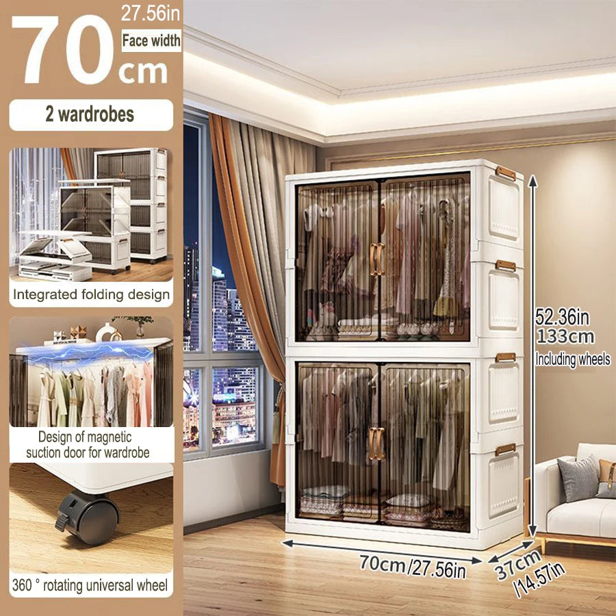 70-80cm Multifunction Folding Storage Cabinet | Dustproof Foldable Wardrobe & Closet Organiser | Heavy-Duty Household Sundries Locker Storage Box