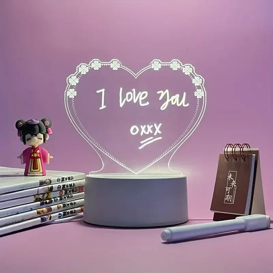 1 PC 3D Night Light DIY Writing Board Acrylic Intelligent White Base with Handwriting Pen Message Board Creative Gift Transparen