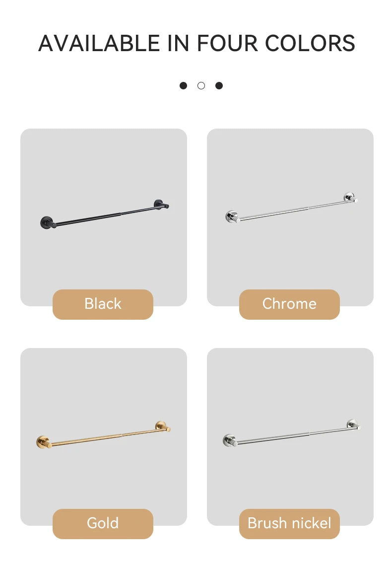 Bathroom Retractable Towel Single Bar Black, Chrome Single Towel Rack Extended Drying Towel Hanging Bar Bathroom Stainless Steel