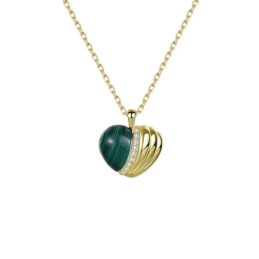 S925 Sterling Silver Malachite Love Necklace Female European And American Light Luxury Heart Pendant
