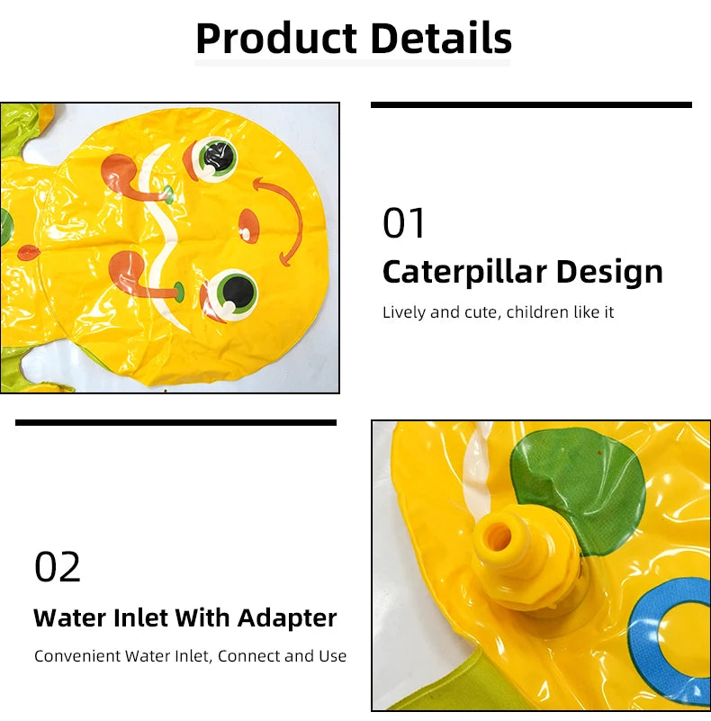 Caterpillar Sprinkler Pad Splash Play Mat for Kids Toddlers Summer Outdoor Backyard Lawn Water Toys Inflatable Spray Pad