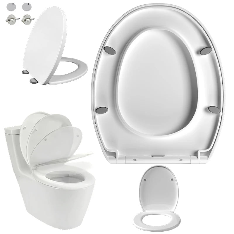 BRIEFNESS O-Type Toilet Seat Slow-Close Oval Cover - Durable Quick-Release Hinges, Anti-Scratch Easy Install Compact Commode Lid