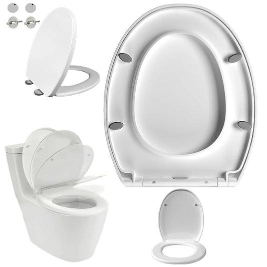 BRIEFNESS O-Type Toilet Seat Slow-Close Oval Cover - Durable Quick-Release Hinges, Anti-Scratch Easy Install Compact Commode Lid