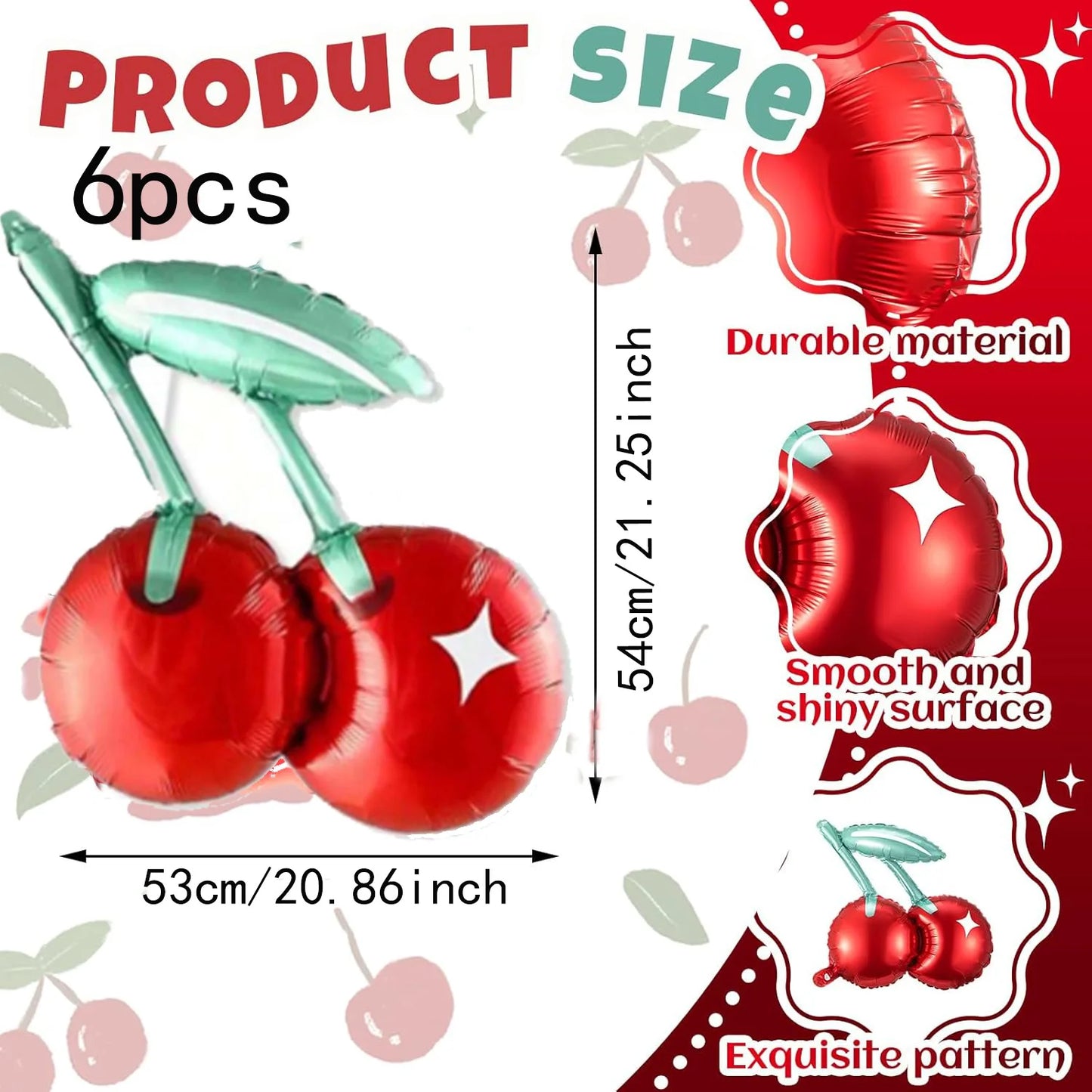 3/4/5/6pcs Cherry Aluminum Film Balloon Fruit Theme Sweet Girl lovely Cherry Birthday Party Valentine Scene Decoration Balloon