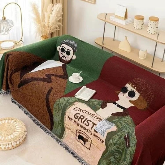 Cartoon Couple Design Textile City Sofa Cover