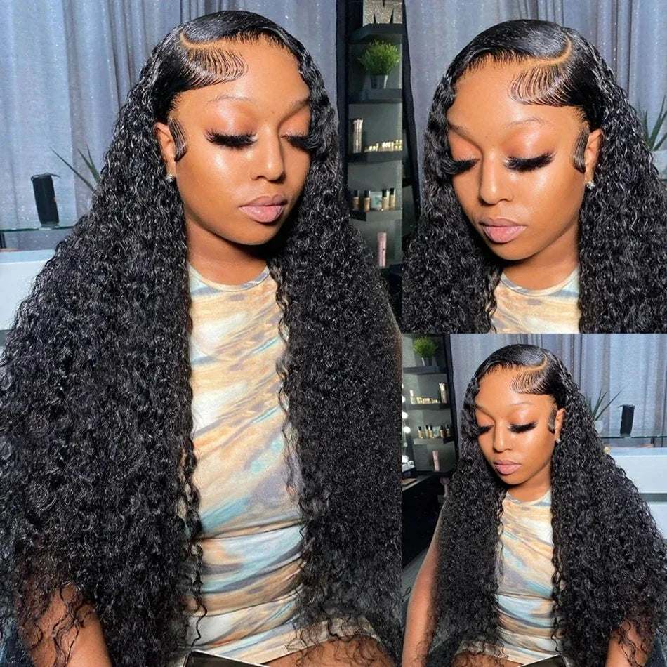 40 Inches 13x6 HD Lace Front Human Hair Wigs Deep Wave Remy Human Hair Precut Frontal Curly Brazilian Glueless Human Hair Wigs