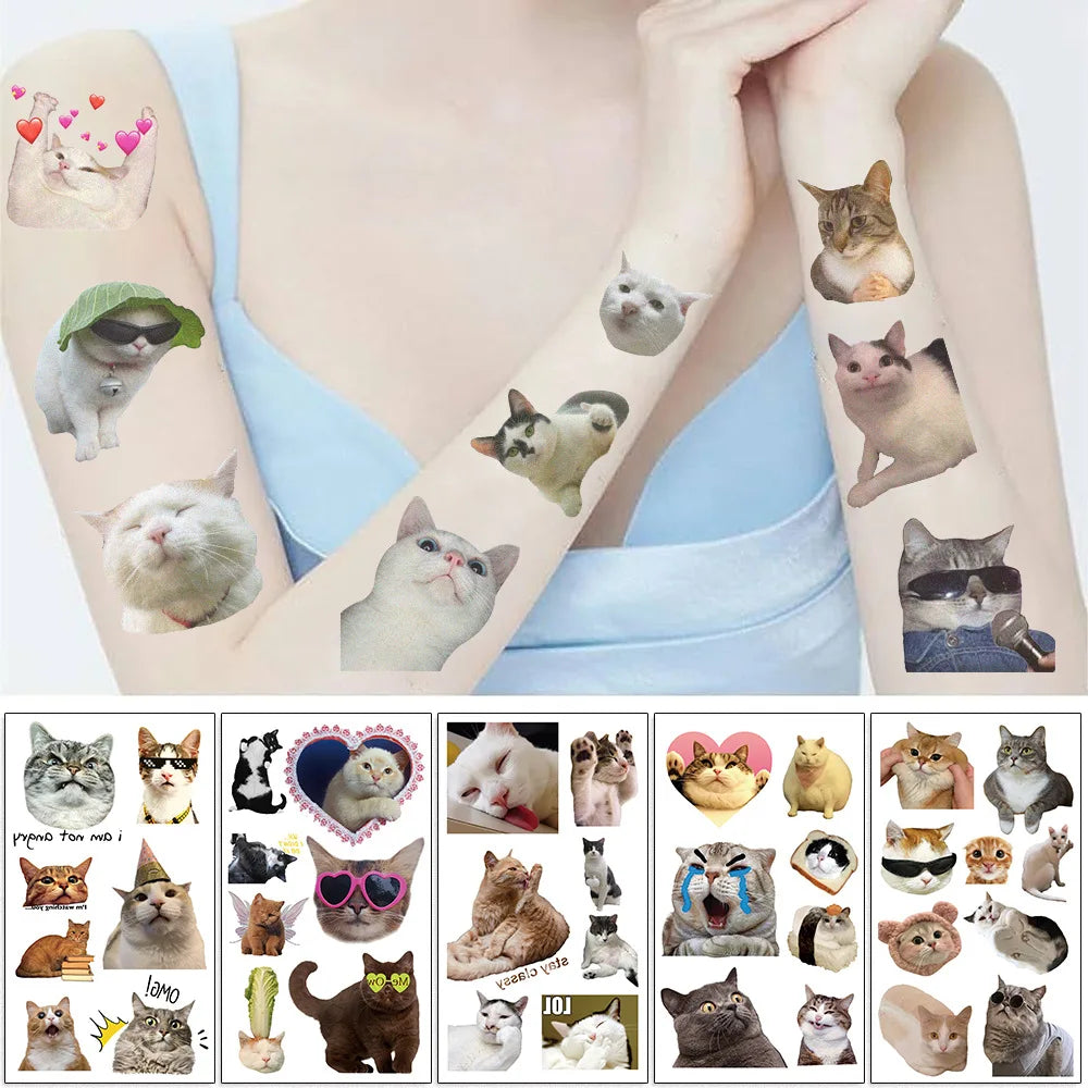 10Pcs/set New Love Cat Temporary Tattoo Stickers Cute Cat Children Waterproof Tattoo For Kids Funny Birthday Gift