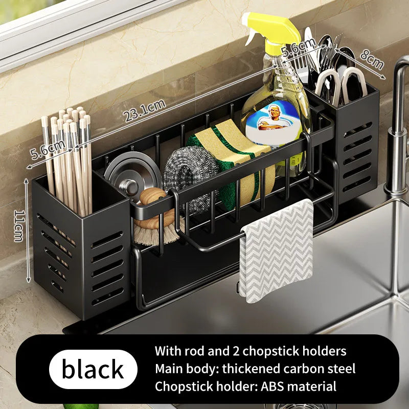 Stainless Steel Kitchen Sink Storage Rack, built-in Sponge Rack And Drainage Basket For Kitchen Cleaning And Storage