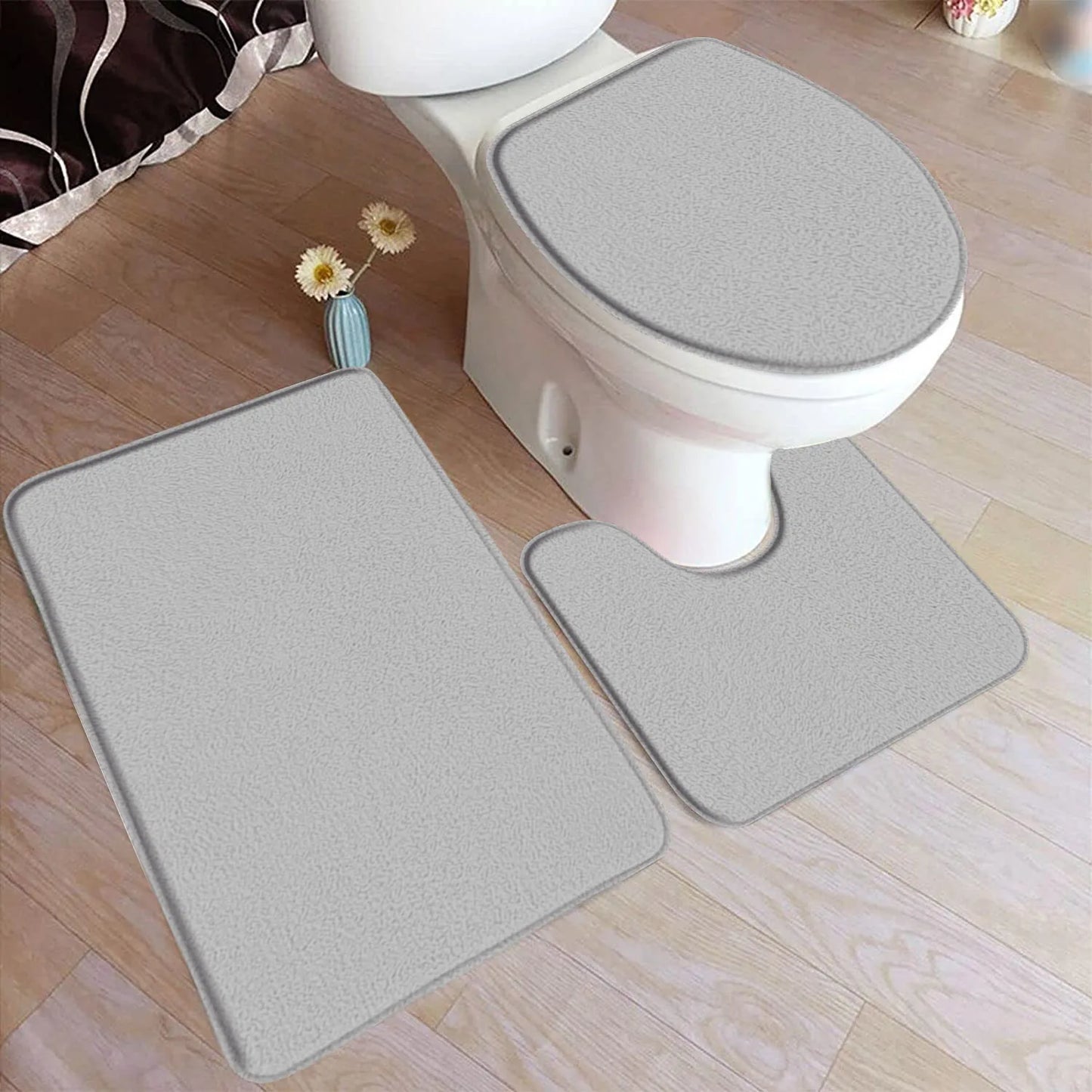 Black Bath Mat Set Modern Solid Colour Home Doormat Carpet Flannel Bathroom Decor Floor Rugs U-shaped Pad With Toilet Lid Cover