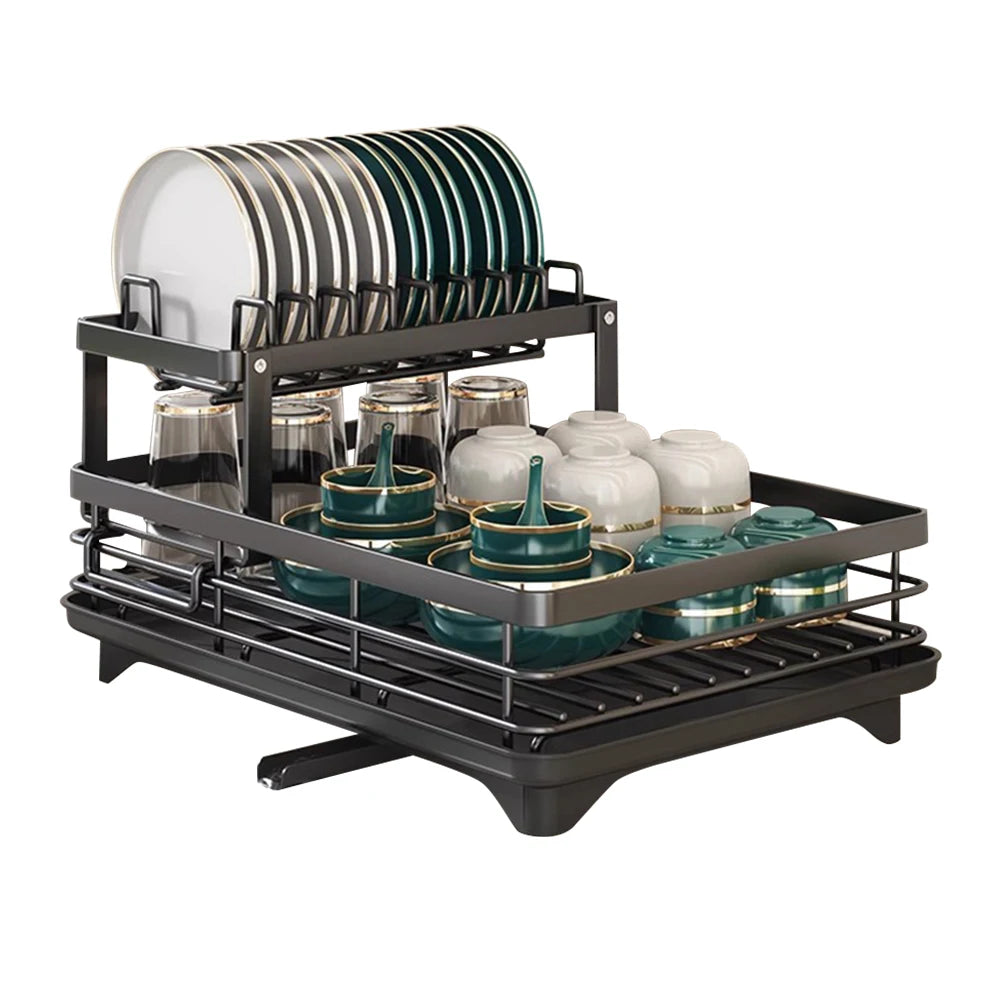 Popular Dish Drying Rack Kitchen Adjustable Steel 2 Tier Plates Organiser Dish Bowl Drainer Storage Rack Kitchen Utensils