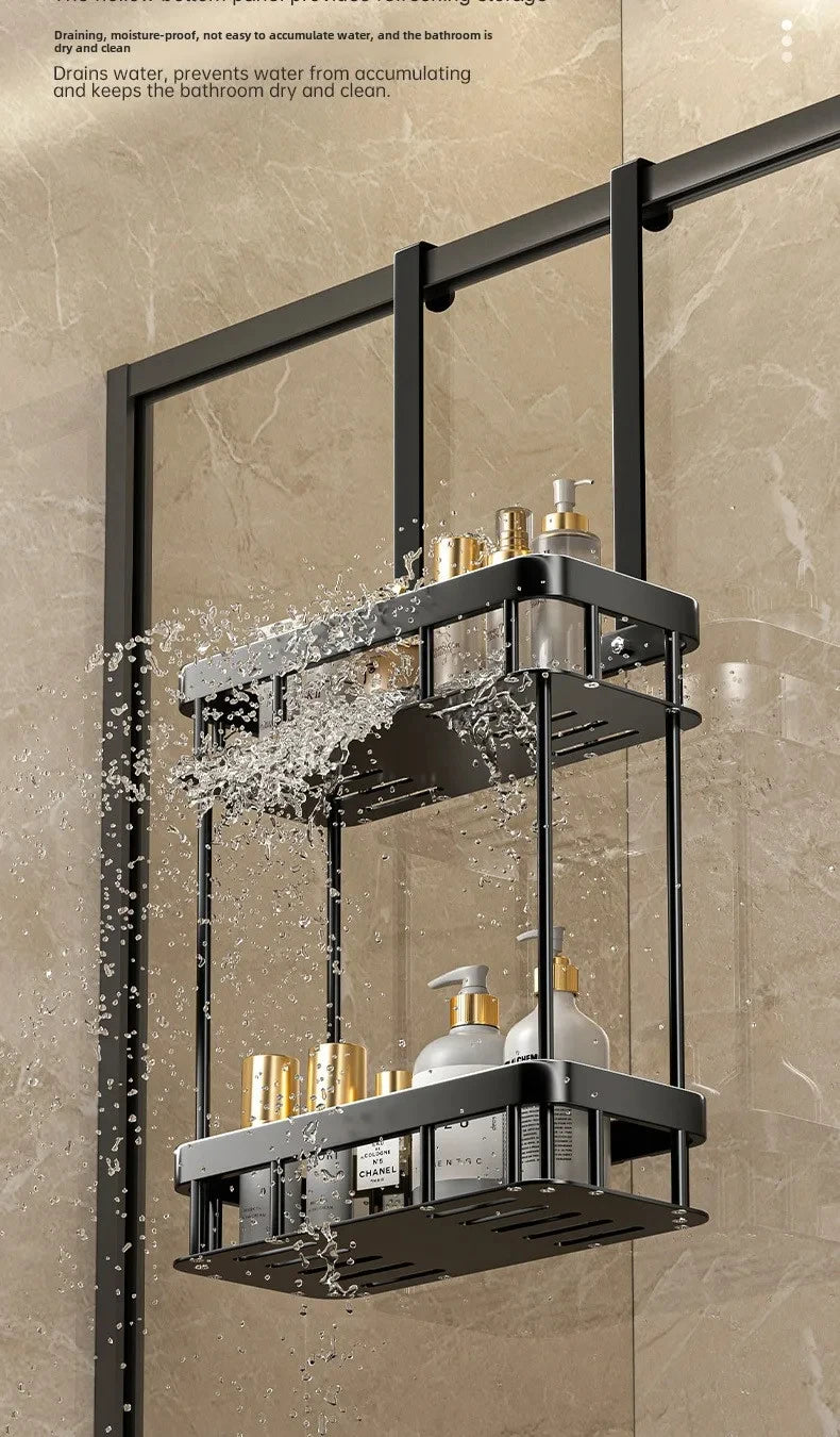 1/2/3 Tiers Bathroom Punch Free Wall-mounted Storage Rack Shower Room Over The Door Toiletries Organizer Bathroom Hanging Shelf