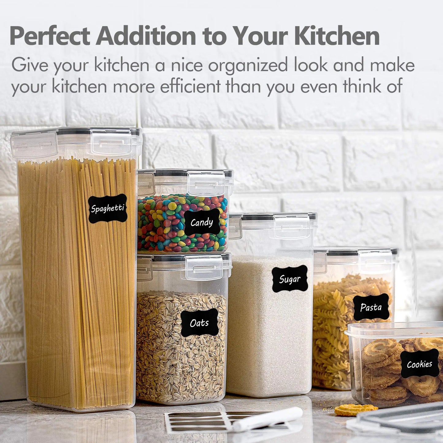 Food Storage Containers Kitchen Organiser and Storage Container with Lids Refrigerator Noodle Box Tank Sealed Cans 5Pcs Set
