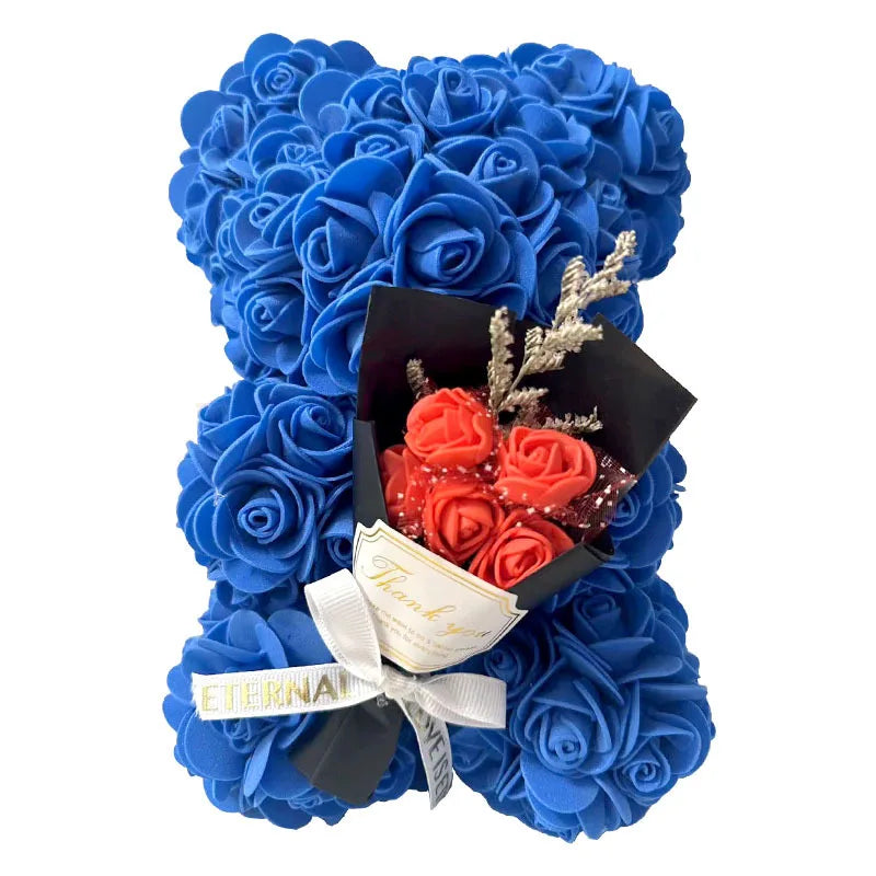 Valentines Day Gift 25cm Artificial Rose Bear With Box For Girl Friend Women Mother's Day Gift Brithday Present Wedding Party