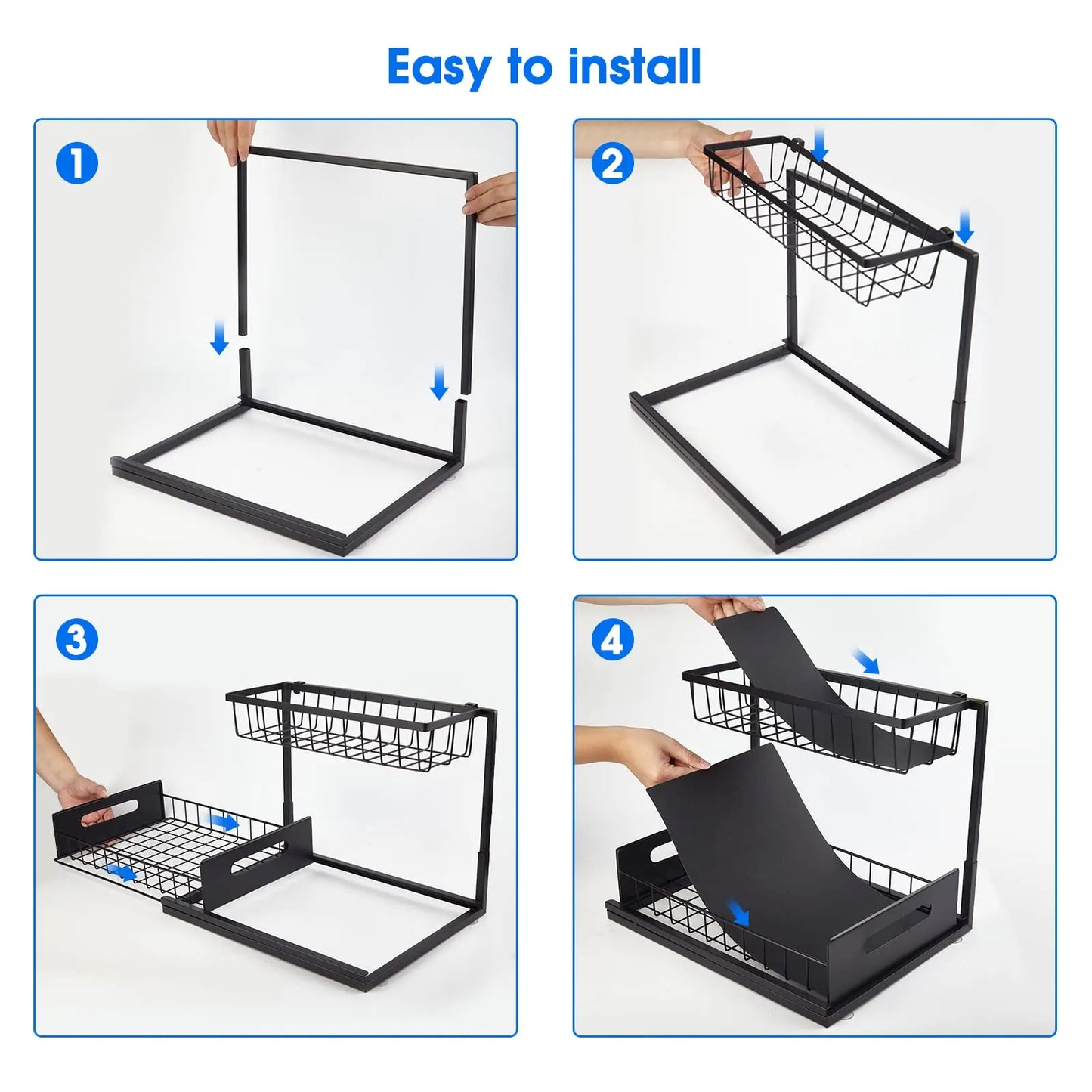 Under Sink 2 Tier Sliding Cabinet Basket Organiser Drawer Pull Out Cabinet Multi-Purpose  Sink Organiser for Bathroom Kitchen