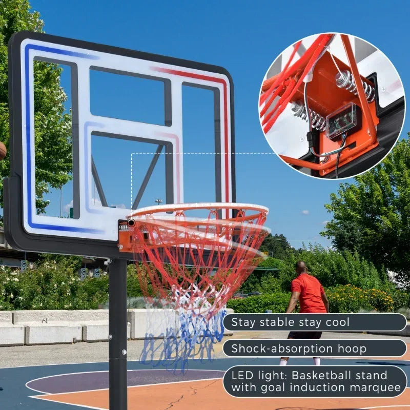 Upgrade Portable Basketball Rack Height Adjustable Contains LED Basketball Rack Lights Super Bright For Outdoor Play At Night[U
