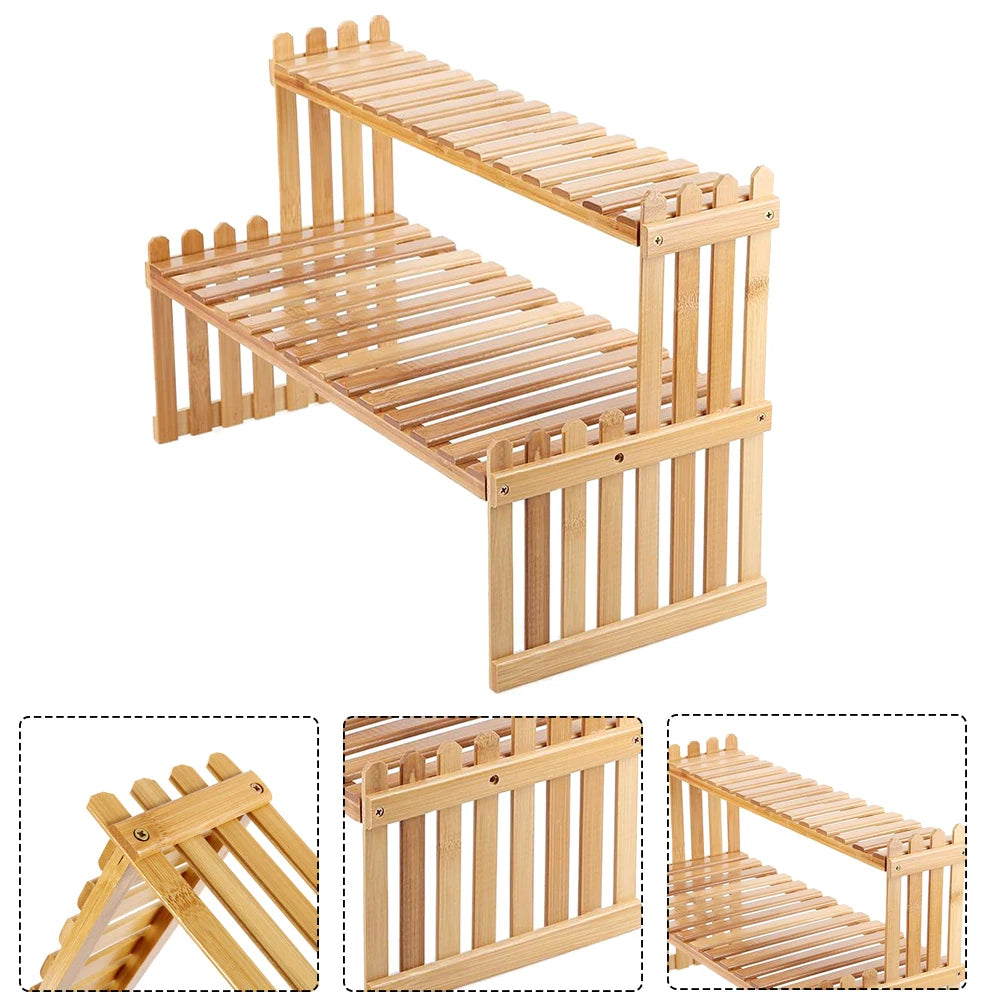 2 Tier Decorative Tabletop Wood Plant Stand Display Shelf For Home Office Tidy Storage Organiser