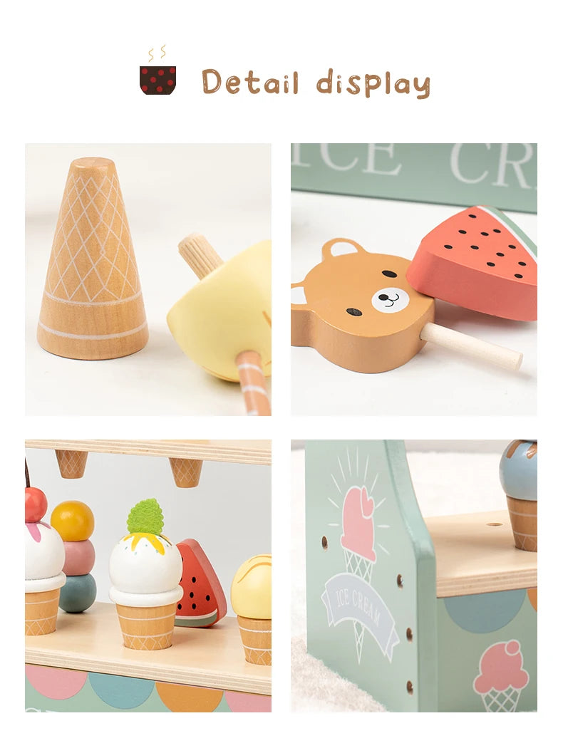 Ice Cream Counter Playset For Kids Montessori Pretend Play Food Toys Kitchen Accessories With Coin Role Play For Kids Girls Boys