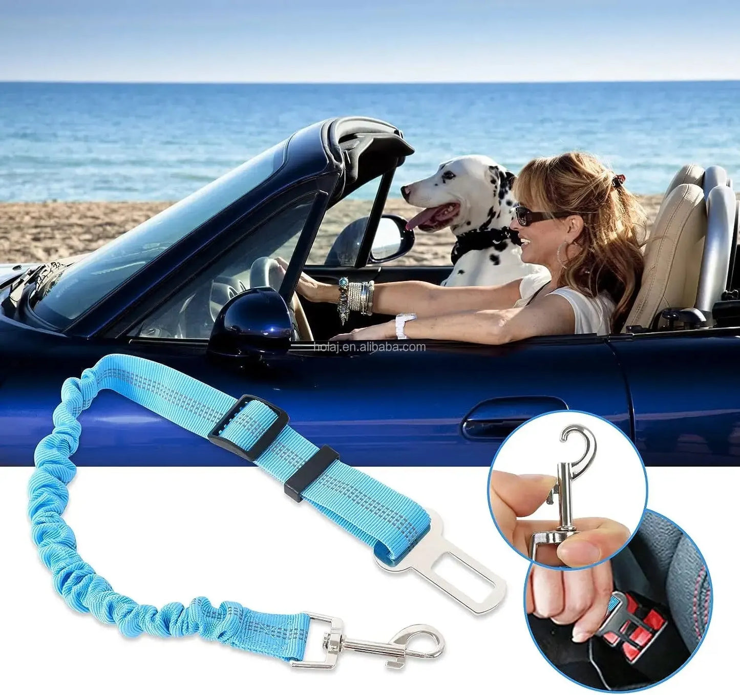 1PCS High Grade Dog Car Safety Belt Dog Safety Belt with Damping Belt and Reflective Line Adjustable Length Suitable Any Dog
