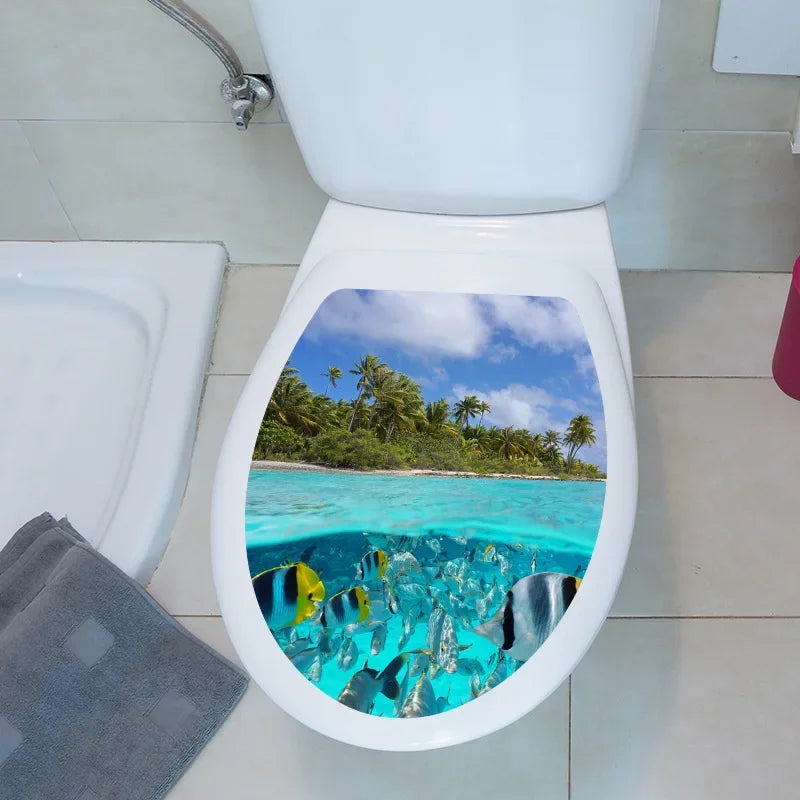 1pc DIY Undersea Animal Pattern Bathroom Decor 3D Toilet Seat Sticker PVC Art Wallpaper Removable Bathroom Decals Toilet Sticker