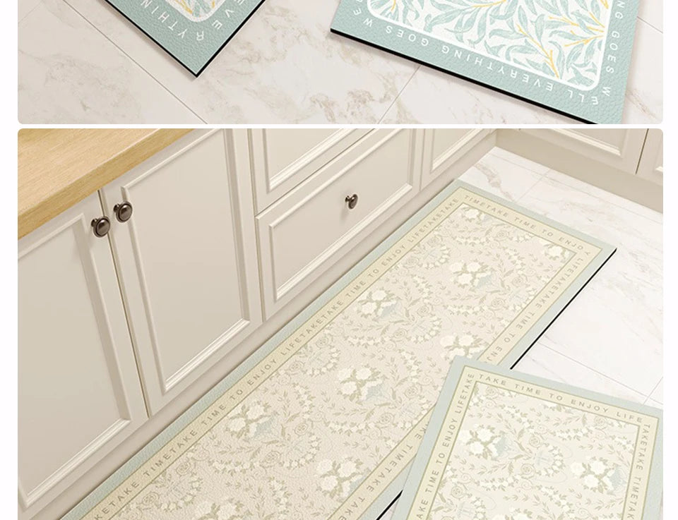 Carpet for Kitchen Floor Mat Pvc Leather Waterproof Non-slip Long Rug Oil-proof Foot Mats Pink Flower Home Decoration Rugs