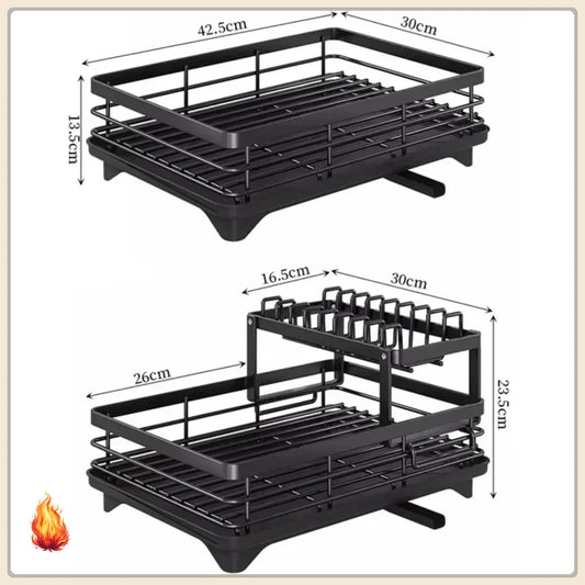 Double-layer Dish Rack Adjustable Draining Multifunctional Kitchen Countertop Organiser Hot-selling Bowls Plates Storage Saving