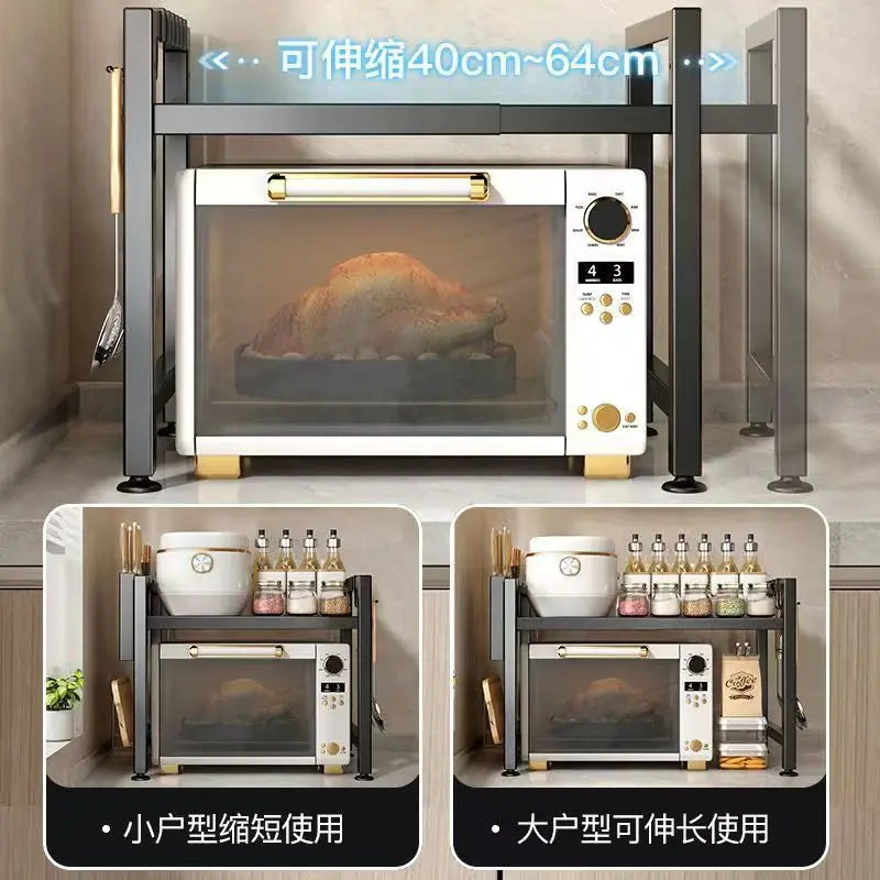 Kitchen Microwave Rack Retractable Oven Storage Rack Desktop Multi-layer Household Multifunctional Storage Rack