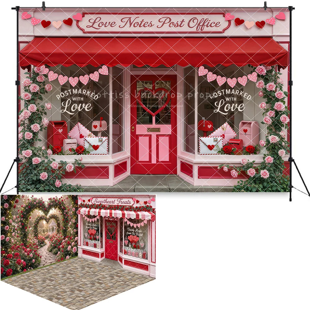 Valentine's Day Street Store Backdrops Kids Adult Photography Props Rose Garden Arch Floral Market Easter Bunny Backdrops