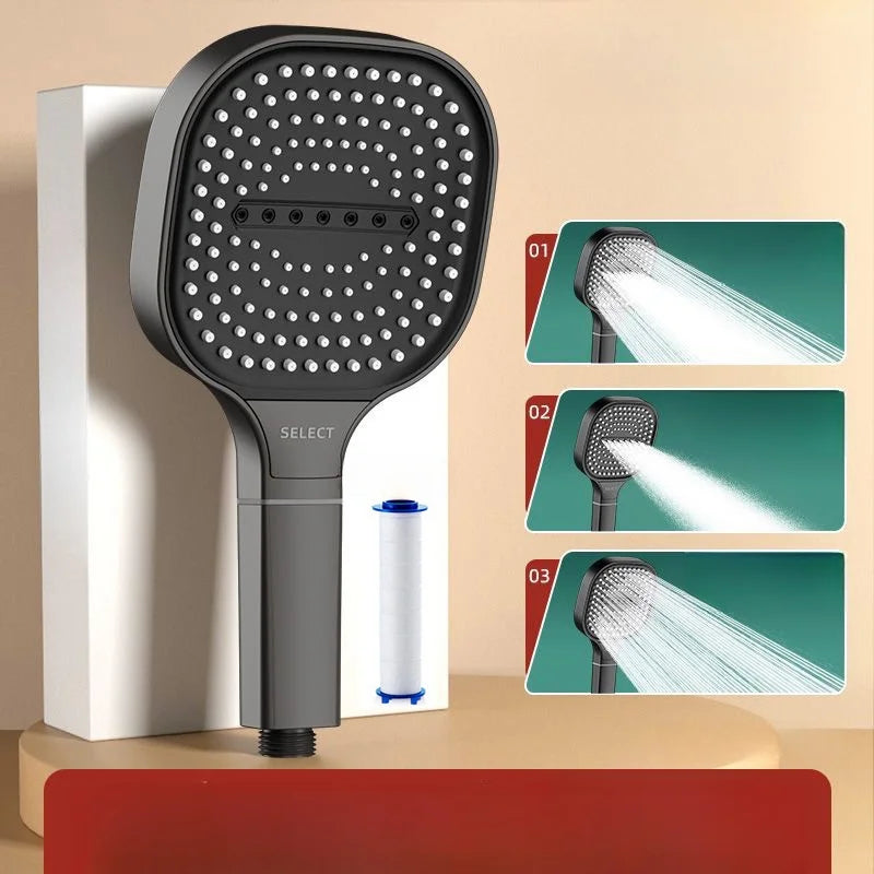 13cm Large Panel 3 Modes Adjustable Shower Head  High Pressure Massage Shower Head Filter Element Bathroom Accessories