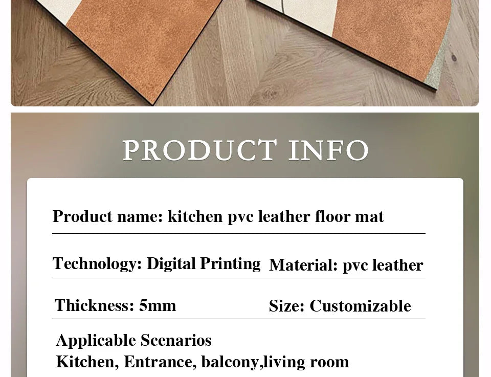 Carpet for Kitchen Floor Mat Pvc Waterproof Oil-proof Leather Rug Anti-slip Foot Mats Home Decoration