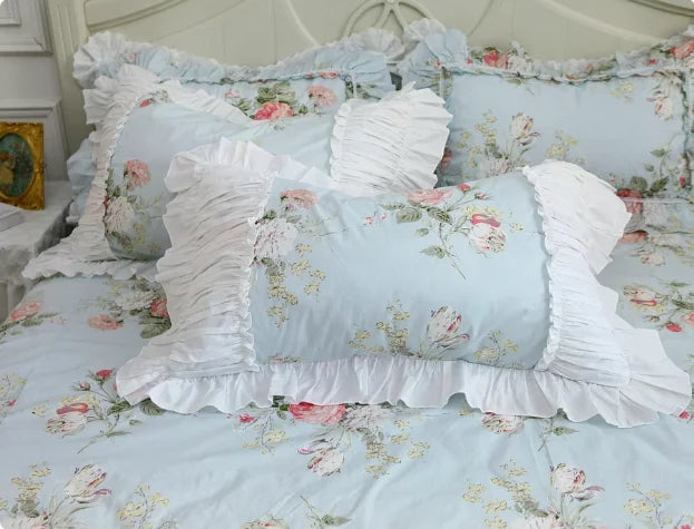 Floral Style 100% Cotton Pillowcase Bedding Set With Lace Design